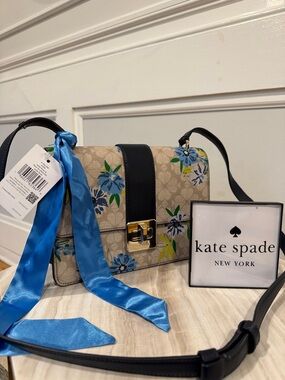 kate spade New York Floral Logo Shoulder Bag in Beige and Blue NWT